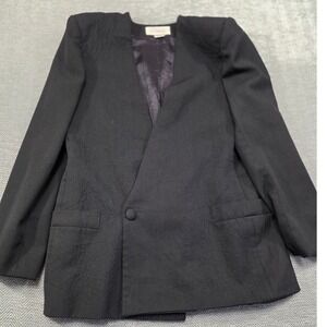 Cassidy Vintage 100% Wool Blazer Black Collarless Single Button Made in‎ USA 10